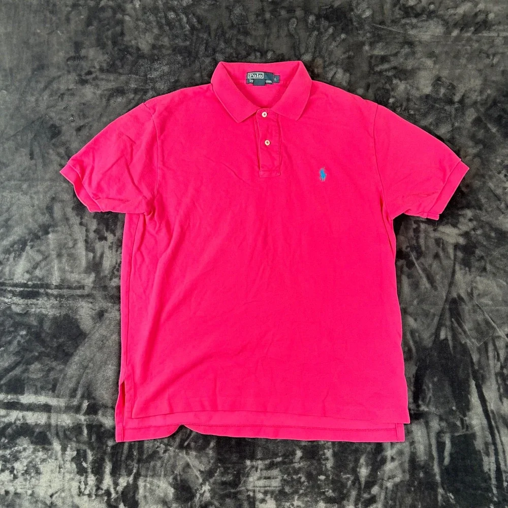 Polo Ralph Lauren Polo Shirt Mens Large Pink Teal Pony Logo Short Sleeve Pique